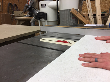 Cutting panel with a table saw